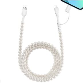 AOLCEV USB C CABLE 66W 2 في 1 USB Multi إلى USB C كابل الشحن السريع 6.6 قدم/2M شاحن الهاتف بيرل USB Type C Charger for iPhone 16 Pro 15 14 13 12 Pro Max Plus Galaxy S24 iPad White