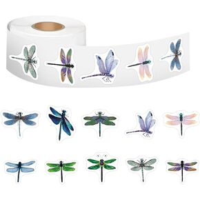 500 Pcs Dragonfly Stickers Roll for Kids, Colorful Dragonfly Stickers Dragonfly Insects Label Stickers and Decals for Water Bottle Computer Craft Supplies Classroom Rewards Party Favors