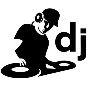 DJ with Turntables Spinning Decal Vinyl Sticker|Cars Trucks Vans Walls Laptop | Black | 5.6 x 4.6 in | CCI420