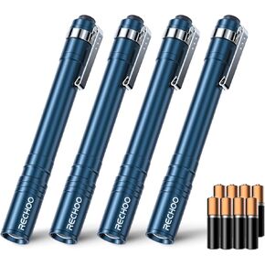 RECHOO LED Pen Light 4 Pack, Lightweight, Small Bright Pen Flashlight with Clip, Waterproof Portable Pocket Flashlight for Home, Emergencies, Inspection, Blue (Battery Included)