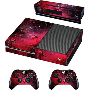 Vinyl Skin for Xbox One Console, Sound Box & Controllers Only, Sticker Decorate and Protect Equipment Surface, DarkRed Nebula
