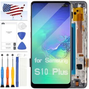 TFT for Samsung S10 Plus Screen Replacement for Samsung G975F G975U G975W G975U1 G9750 G975N G975X LCD Display Touch Screen Replacement Digitizer Glass Assembly with Tool (Black with Frame)