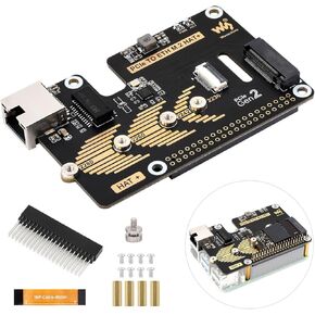 Waveshare PCIe to ETH and M.2 Adapter, Compatible with Raspberry Pi 5, Compatible with 2280/2260 / 2242/2230 Size NVMe Protocol M.2 SSD, 5Gbps Data Rate, High-Speed Reading/Writing