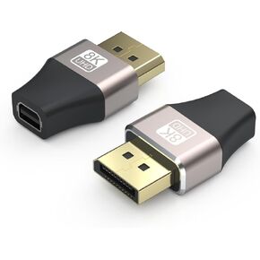 DisplayPort Adapter 8K 2 Pack, DP Adapter Male to Mini Female DP Connector180 Degree for Computer Monitor, Cable Management for Tight Spaces
