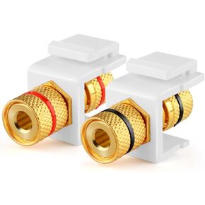 TNP Banana Jack Keystone Insert (Set of 2) - Stereo Speaker Banana Connector Binding Post Snap in Adapter Socket Female Port Inline Coupler for Wall Plate Outlet Panel, 2 Channel Black + Red (1 Pack)