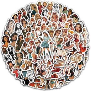 100 PCS Vintage Women Stickers for Water Bottles Vinyl Retro Girl Stickers Waterproof Career Woman Stickers Sexy Pinup Girl Decals for Laptop Guitar Phone