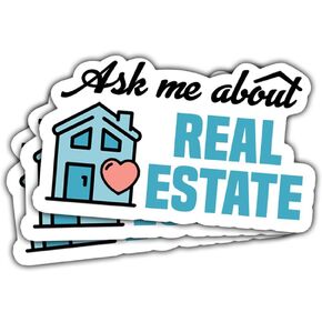 3 Pcs Ask Me About Real Estate Sticker, Real Estate Decal Laptop, Real Estate Computer Decal, Real Estate Laptop Sticker Agent Labor Woker Investor Stickers Laptop Phone Car Helmet 3"x3" (R1)