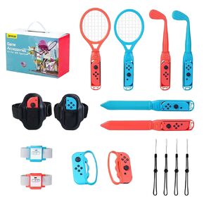 JEMDO 18 in 1 Switch Sports Accessories Bundle, Switch Sports Accessories for Nintendo Switch Sports, Family Accessories Kit Compatible With Switch/OLED Sports Games, Golf Clubs, Tennis Rackets