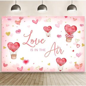 MEHOFOND 7x5ft Love is in The Air Backdrop Valentine's Day Red Heart Hot Air Balloons Photography Background Love Anniversary Pastel Pink Sweetheart Party Decorations Photobooth Props