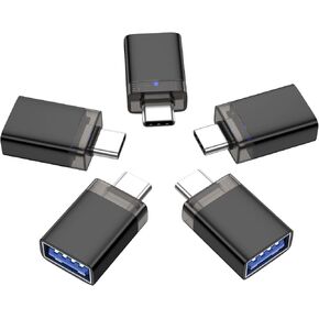 Fidioto USB to USB C Adapter (5Pack), USB-C Male to USB A 3.0 Female Adapter with Light, Type C OTG Converter for MacBook Pro, Mac Book, iPad, Samsung Galaxy S20-S23 and More Type C Devices