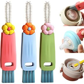 FANTEXY 3 in 1 Cup Lid Cleaning Brush Set, 3 Pieces Multifunctional Bottle Cleaning Brush, Bottle Cleaner Brush for Coffee Cups Lid Gap, Portable Cup Lid Cleaning Tools Cleaner Brush