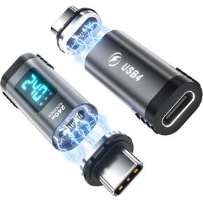USB C Magnetic Adapter 240W (2Pack), 24Pin USB-C Male to Female Adapter with Digital Display, 40Gbps 8K Straight USB C Adapter Compatible with Thunderbolt 3/4, PC, iPhone 15/16 and More Type C Devices