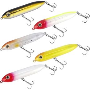 Top Water Fishing Lures Kit for Saltwater and Freshwater, Bass Fishing Lures Treble Hooks Hard Baits, Walk-The-Dog Lure Set for Pike, Striper, Speckled Trout,Spook Fishing Lure,Northern Pike Luress