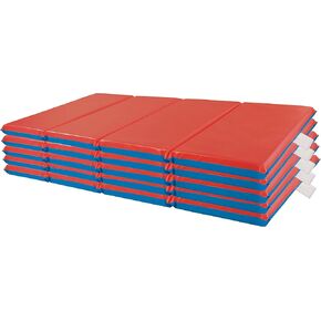 ECR4Kids Premium Folding Rest Mat, 4-Section, 2in, Sleeping Pad, Blue/Red, 5-Pack