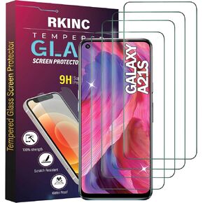 RKINC Screen Protector [4-Pack] for Samsung Galaxy A21S, Tempered Glass Film Screen Protector, 0.33mm [LifetimeWarranty][Anti-Scratch][Anti-Shatter][Bubble-Free]