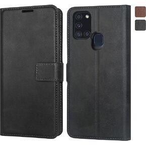 Galaxy A21S Wallet Case Black for Men, Samsung A21s Leather Flip Case with Card Slots Kickstand Magnetic Closure Ultra Slim Shockproof Protective Phone Case Cover for Samsung Galaxy A21S