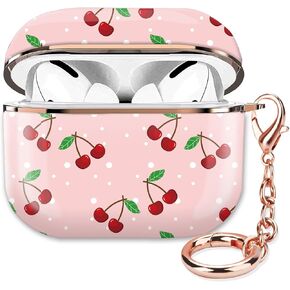 ZEKICE Compatible with AirPod Pro 2nd/1st Generation Case Cover Protective Shockproof Hard Cover Shell with Rose Gold Keychain, Case for Girl Women Men (Cute Pink Cherry)