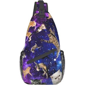 Cute Funny Cat Crossbody Sling Backpack, Cartoon Cat Chest Sling Bag Daypack Adjustable, One Size