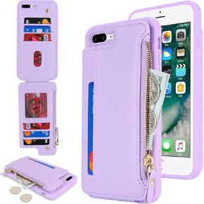 Cavor for iPhone 8 Plus Case with Card Holder,for iPhone 8 Plus Wallet Case for Women Men,Phone Case for iPhone 7 Plus Case with Wallet,Leather Magnetic Clasp Zipper Pocket Cover-Purple