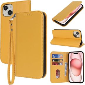 for iPhone 15 Wallet Case for Women,for iPhone 15 Case with Card Holder and Wrist Strap,Leather Shockproof Magnetic Kickstand Flip Phone Case-Black