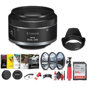 Canon RF-S 7.8mm f/4 STM Dual Lens RF (6795C002) + Sling Backpack + Photography Software + 64GB Memory Card + Flexible Tripod + Lens Filter Kit + Cleaning Kit + Hand Strap + More (Renewed)