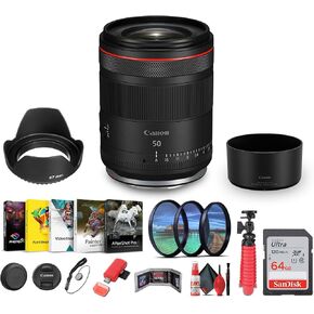 حزمة Canon RF 50mm f/1.4 L VCM Hybrid Lens Starter (6908C002) | للتصوير الفوتوغرافي والفيديو + بطاقة ذاكرة سعة 64 جيجابايت + حقيبة ظهر + حامل ثلاثي + مجموعة تنظيف + مجموعة مرشحات + المزيد in Kuwait
