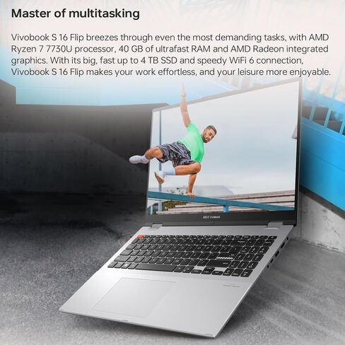 ASUS Vivobook 16 Touchscreen Ryzen 7 Convertible 2-in-1 Laptop, 16 FHD+ 1920 x 1200 Touchscreen, Ryzen 7 7730U, 24GB RAM, 1TB SSD, Wi-Fi 6, W11H, Silver with THUNDEROBOT White Wireless Mouse Bundle in Saudi Arabia