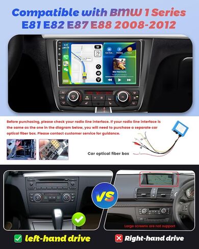 Hikity for BMW 1 Series E81 E82 E87 E88 2008-2012 Android Car Stereo Radio Carplay Android Auto ، 2+64g 9 inch touchscreen Radio WiFi GPS Navigation Bluetooth FM RDS EQ Mirror Link in Kuwait