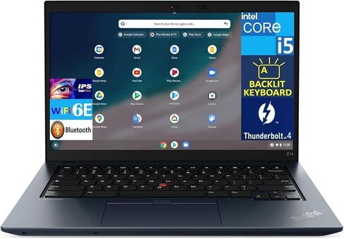Lenovo ThinkPad C14 14.0" Abyss Blue Chromebook FHD IPS Display (Intel Core i5-1245U vPro, 8GB LPDDR4X, 256GB PCIe SSD, Backlit KYB, WiFi 6E, SD Reader, Bluetooth 5.1, HD Webcam, Chrome OS) in Saudi Arabia