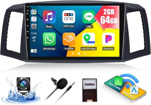 Camecho 2G+64G Android 13 Car Radio Stereo لجيب Grand Cherokee 2004 2005 2006 2007 مع Carplay Wireless Android Auto 10 "شاشة تعمل باللمس مع GPS Bluetooth WiFi FM AHD Camera in Kuwait