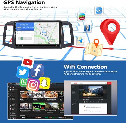 Camecho 2G+64G Android 13 Car Radio Stereo لجيب Grand Cherokee 2004 2005 2006 2007 مع Carplay Wireless Android Auto 10 "شاشة تعمل باللمس مع GPS Bluetooth WiFi FM AHD Camera in Kuwait