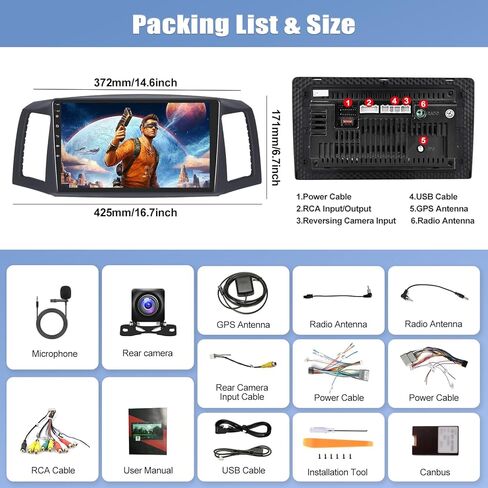 Camecho 2G+64G Android 13 Car Radio Stereo لجيب Grand Cherokee 2004 2005 2006 2007 مع Carplay Wireless Android Auto 10 "شاشة تعمل باللمس مع GPS Bluetooth WiFi FM AHD Camera in Kuwait