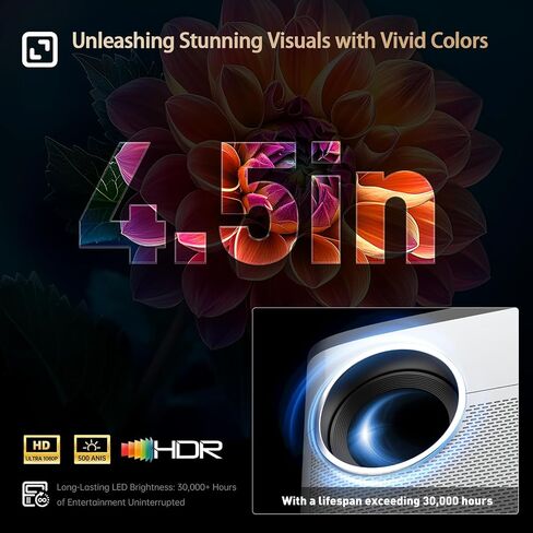 [Auto Focus & Auto Keystone] Flickerpro H88 4K Projector و WiFi6 و BT5 و Smart Android و 700 ANSI و 3D Movie Projector و Support Outdoor Projector Support USB/HDMI/PC/TV/Game Console للأفلام ومقاطع الفيديو in Saudi Arabia