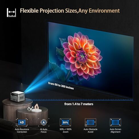 [Auto Focus & Auto Keystone] Flickerpro H88 4K Projector و WiFi6 و BT5 و Smart Android و 700 ANSI و 3D Movie Projector و Support Outdoor Projector Support USB/HDMI/PC/TV/Game Console للأفلام ومقاطع الفيديو in Saudi Arabia
