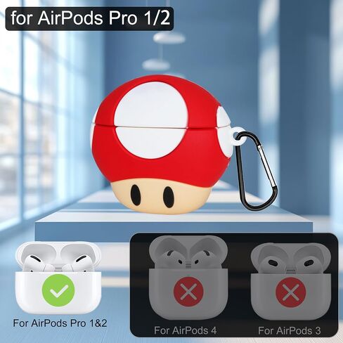 Cute Mushroom Case for AirPods Pro 2 Case Cover - 5 in 1 Kit 3D Anime Funny Cartoon Protective Silicone Case for AirPods Pro 2nd/1st Generation Case with Cleaner Pen & Wrist Strap - Red Mushroom Heads in Saudi Arabia