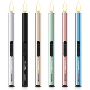 6 Colors Long Lighters Pack, 7.68-inch Adjustable Flame Long Lighter, with Fuel Visible Window Refillable Butane Lighter, for Candle, Grill, BBQ, Fireworks Lighters (Butane Not Included).