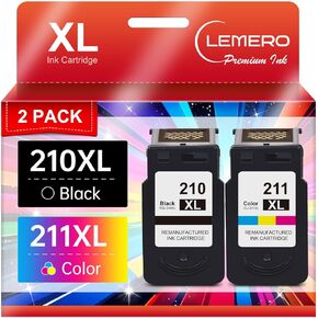 LEMERO PG-210XL CL-211XL Remanufactured Ink Cartridges Replacement for Canon 210XL 211XL Ink Combo Pack Work with Canon PIXMA IP2702 MP230 MP250 MP280 MP480 MP495 MX320 MX350 MX420 Printer (2 Pack)