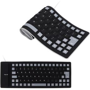 USB Wired Silicone Keyboard, 85 Keys Foldable Flexible Keyboard Gaming Keyboard Roll-up Silent Soft Keyboard for PC Notebook Laptop(Black)