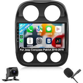 CAMECHO Android 13 (2G+64G) Car Stereo for Jeep Compass Patriot 2010-2016, 10.1" Touchscreen Car Radio with Bluetooth, Wireless CarPlay Android Auto, GPS/WiFi/SWC/HiFi + AHD Backup Camera