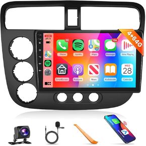 4G 64G Upgrade Radio for Honda Civic 2001-2005 Car Stereo with 5.0Bluetooth /AI DSP 32EQ/9inch 1280x720P IPS Touchscreen/GPS/FM/RDS/Wireless CarPlay/Android Auto/MirrorLink/WiFi/AHD Backup Camera