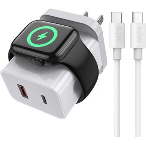 for Apple Watch Charger, 3 in 1 20W Fast Charging Block, Portable USB C Wall Charger Block for iWatch Series Ultra/9/8/7/6, Compatible with iPhone 16/16 Pro/iPhone 15 Series, White