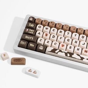 136 Keys Round Coffee Keycaps, PBT MOA Keycaps, Dye-Sub Custom Keycaps 60 Percent, Beige Keycaps Brown Keycaps for Mechanical Keycaps (Chocolate Coffee Keycaps for Winter)
