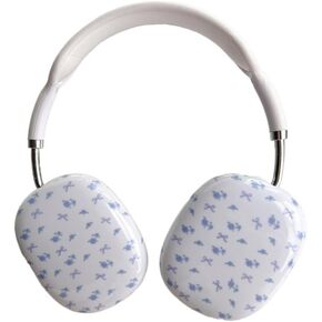 Compatible with AirPods Max Case,White Background Blue Flower Bow Print,Cute Female Girl Floral Headphone Protective Cover,Kawaii Headphone Accessories for AirPod Max
