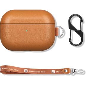 Portable AirPods Pro Case with Keychain Strap and Carry Clip, Full Grain Leather AirPods Pro Case Cover with Protective Microfiber Lining Design - Brown