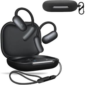 for Soundcore AeroFit 2 by Anker Case Cover, Wireless Earphone Silicone Protective case (with Carabiner + Lanyard) Drop-Proof, Scratch-Proof, Shock-Proof, Reserved Charging Port, dust-Proof (Black)
