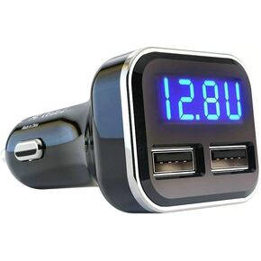 Alivation 3IN1 Digital Volt Gauge with USB Car Charger, 24W Cigarette Lighter Voltage Display Volt Meter Car Battery Monitor with LED Voltage & Amps Display, Dual USB for iPhone X 8 7 6S 6 Plus, 5 SE