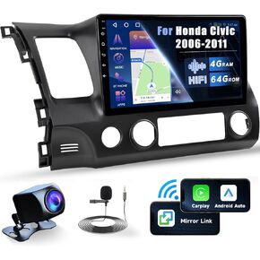 4+64G for Honda Civic 2006-2011 Wireless CarPlay Car Stereo,10.1" Android Auto IPS 1280 * 720 Touch Screen,Android Car Radio 46EQ 𝐃𝐒𝐏 𝐇𝐢𝐅𝐢/Bluetooth/GPS/FM/WiFi/GPS+AHD Backup Camera