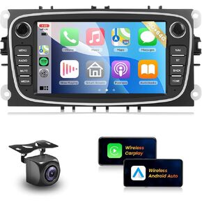【AI DSP】 4G 64G Radio for Ford Focus Fusion S-Max 9 C-Max Silver Car Stereo with Bluetooth 5.0 DSP 32EQ,1080P Touchscreen,Wireless Carplay Android Auto,AI Voice,GPS WiFi FM/RDS Backup Camera MIC