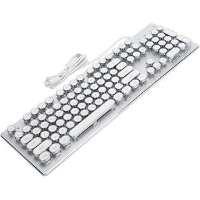 Computer Gaming Keyboard Retro Wired Gaming Mechanical Keyboard Key Portable Keyboard Click with 104 Keys Mixed Light Ergonomic Design Gaming Keyboard(White)
