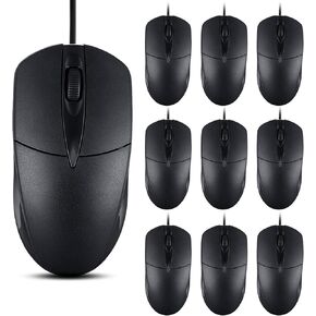 20 PCS Black Wired Computer Mouse Bulk USB 1000 DPI 3 Button Corded Mouse with Home Office Noiseless Simple USB Mouse for Computer Laptop Desktop PC